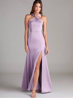 Azazie Lavender Cross-Neck Prom Gown with Thigh Slit